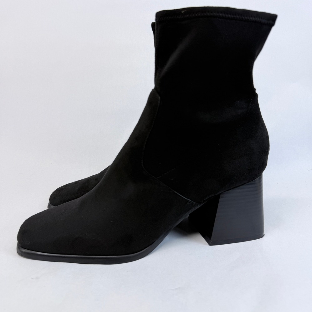 Marc Fisher MFRIVERS Black Textile Square Toe Block Heel Ankle Boots Womens 10